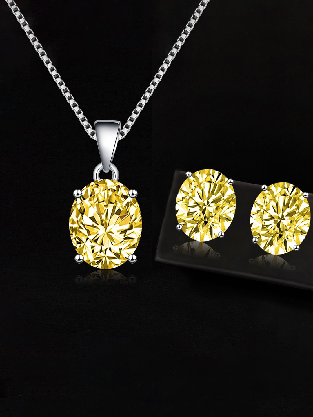 Designs & You Silver-Plated Cubic Zirconia Studded Oval Pendant Set With Earrings, Yellow
Designs & You Silver-Plated Cubic Zirconia Studded Oval Pendant Set With Earrings, Yellow