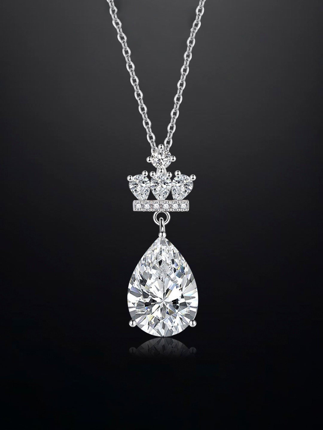 Designs & You Silver-Plated Cubic Zirconia Studded Teardrop Shape Pendant With Chain