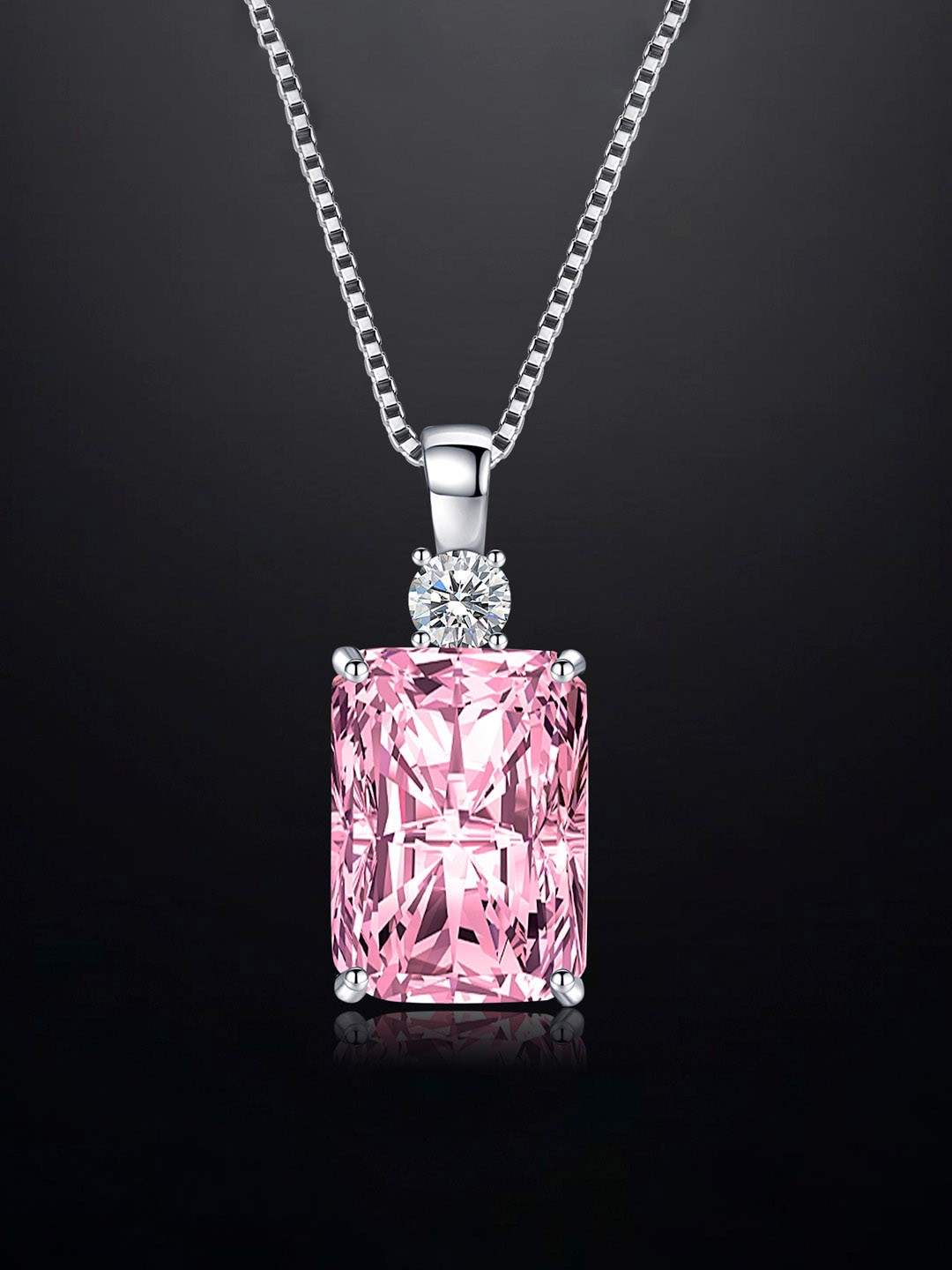 Designs & You Silver-Plated CZ-Studded Rectangular Pendant With Chain