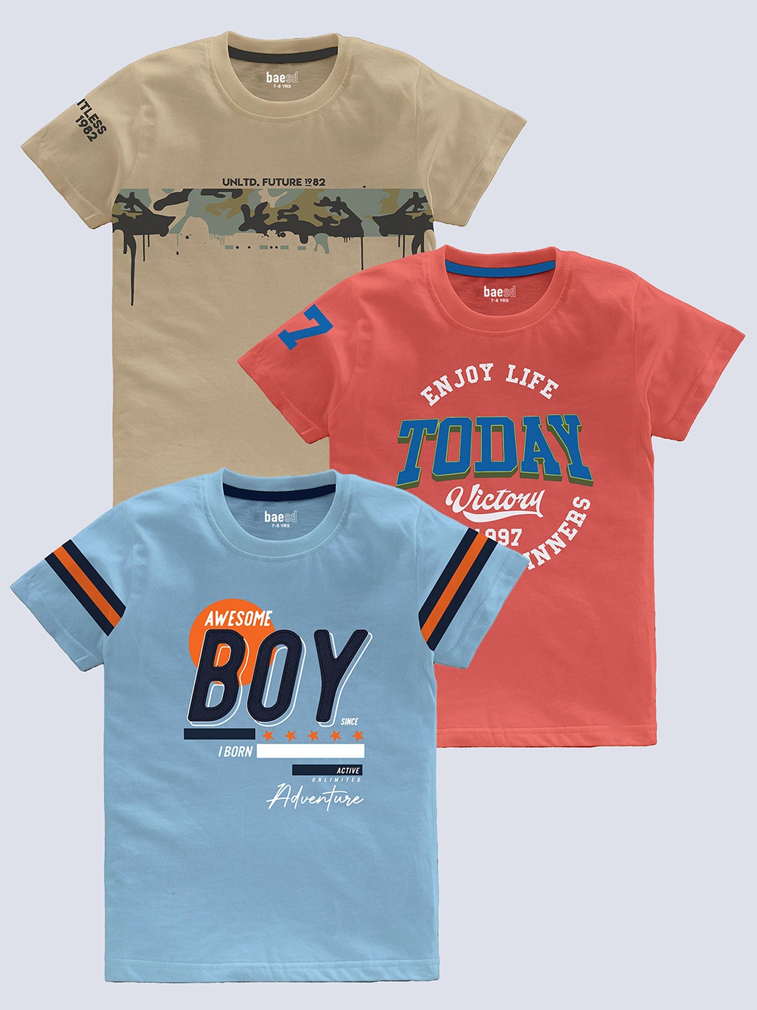 BAESD Boys Pack Of 3 Typography Printed Round Neck Short Sleeves Pure Cotton T-shirt, Khaki
BAESD Boys Pack Of 3 Typography Printed Round Neck Short Sleeves Pure Cotton T-shirt, Khaki