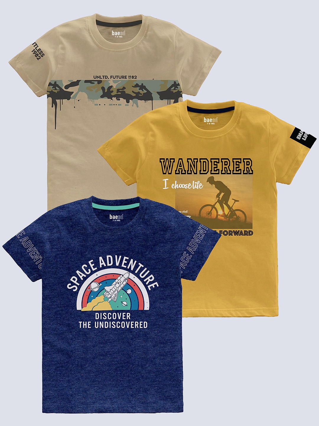 BAESD Boys Pack Of 3 Graphic Printed Round Neck Short Sleeves Pure Cotton T-shirt, Khaki
BAESD Boys Pack Of 3 Graphic Printed Round Neck Short Sleeves Pure Cotton T-shirt, Khaki