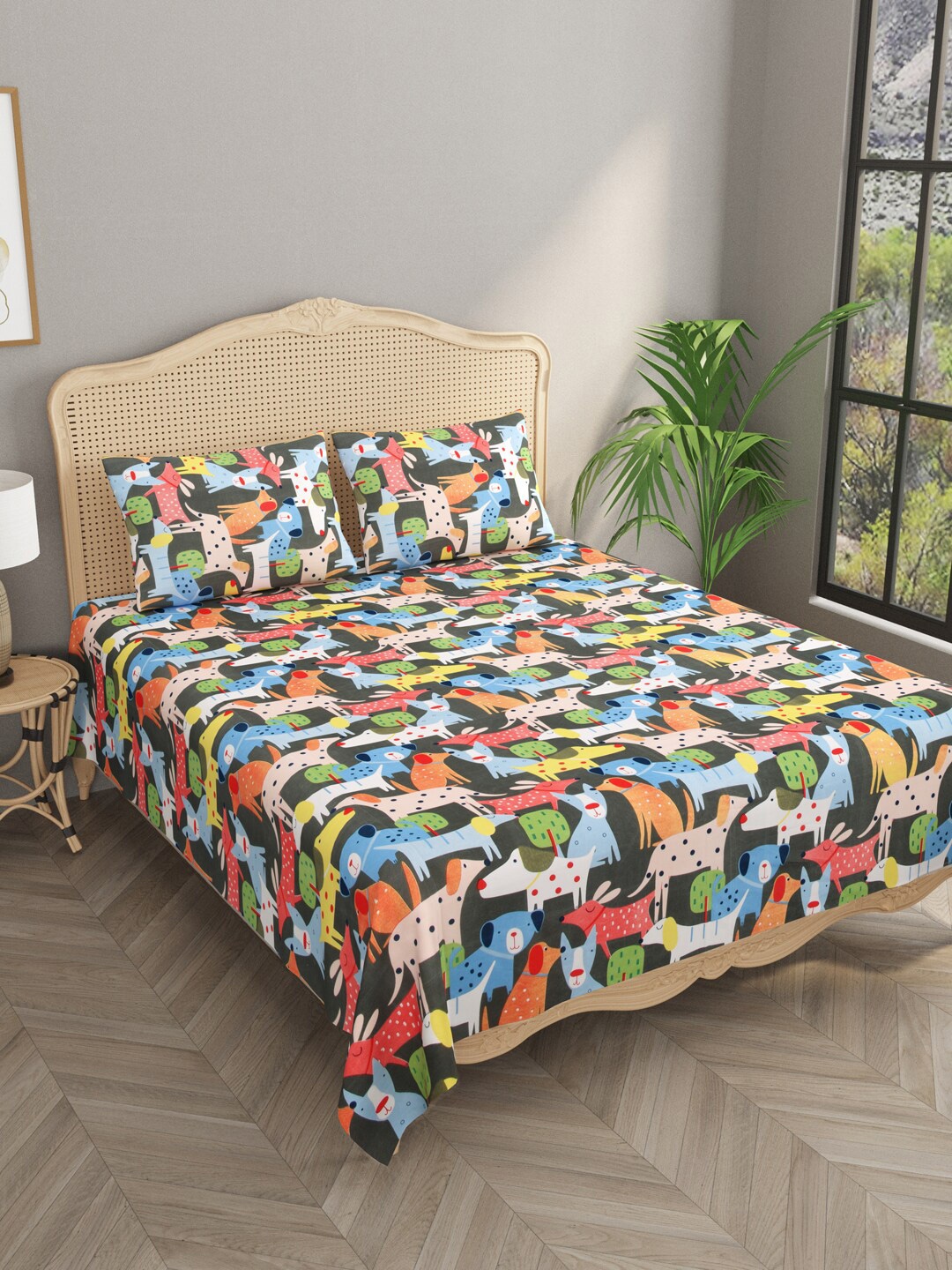 Gulaab Jaipur Grey & Blue Conversational 210 TC King Bedsheet with 2 Pillow Covers
Gulaab Jaipur Grey & Blue Conversational 210 TC King Bedsheet with 2 Pillow Covers
