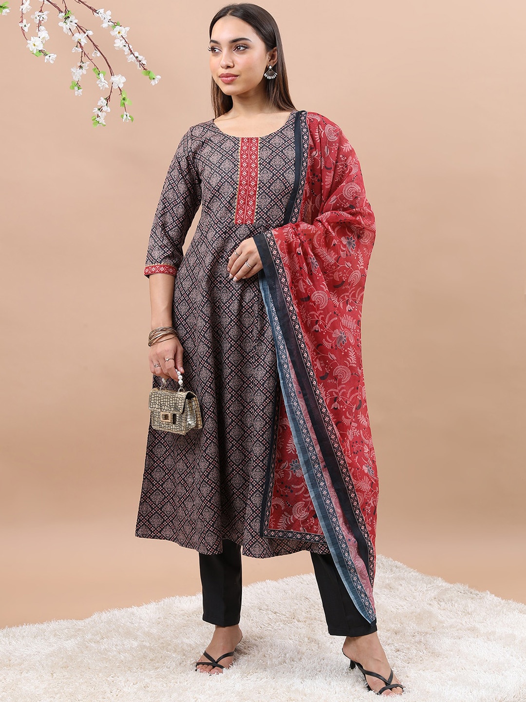 KETCH Ethnic Motifs Printed Gotta Patti Anarkali Kurta with Trousers & Dupatta, Black
KETCH Ethnic Motifs Printed Gotta Patti Anarkali Kurta with Trousers & Dupatta, Black