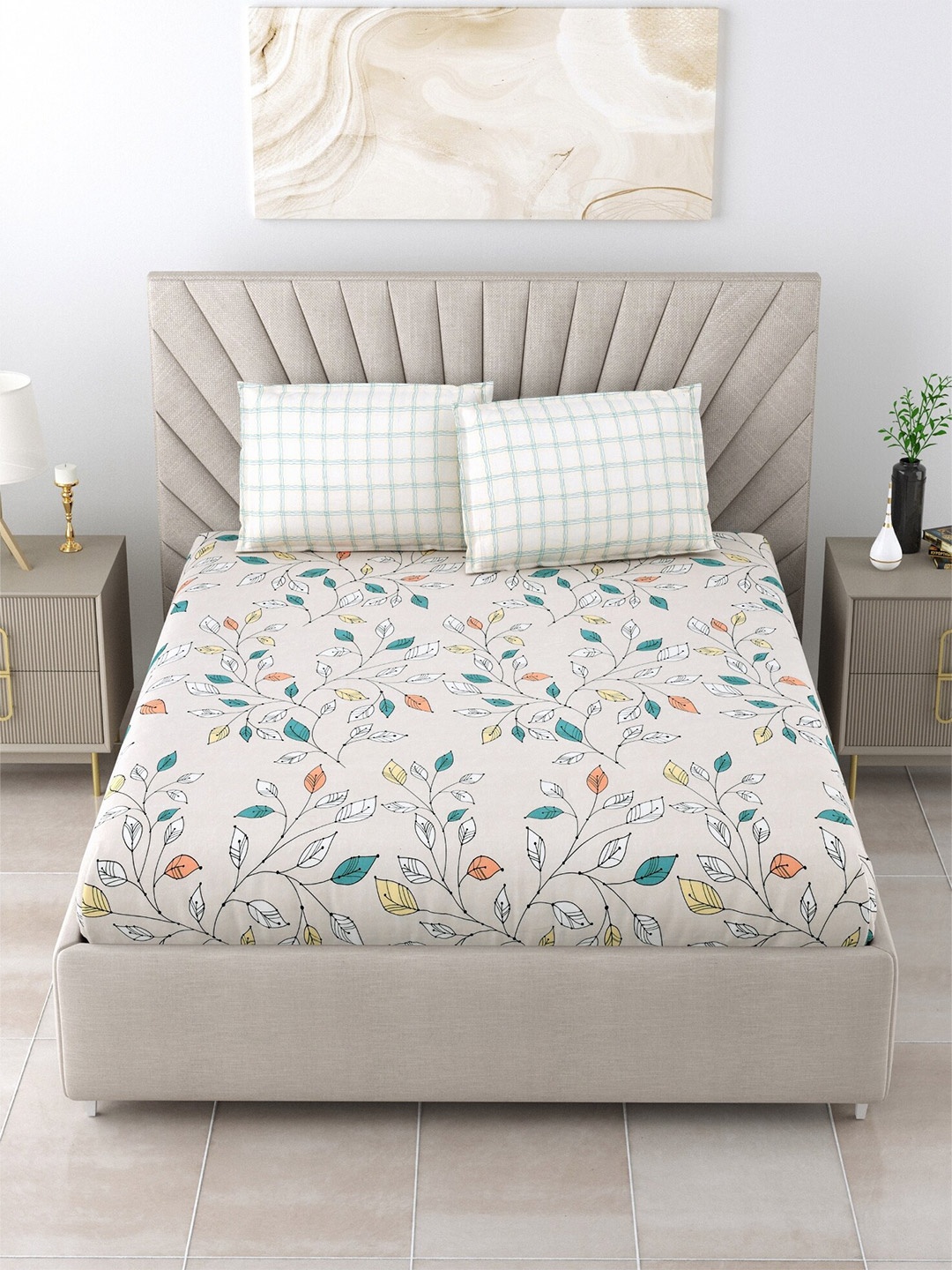 Salona Bichona Cream & Green Floral Cotton 120 TC Queen Bedsheet With 2 Pillow Covers
Salona Bichona Cream & Green Floral Cotton 120 TC Queen Bedsheet With 2 Pillow Covers