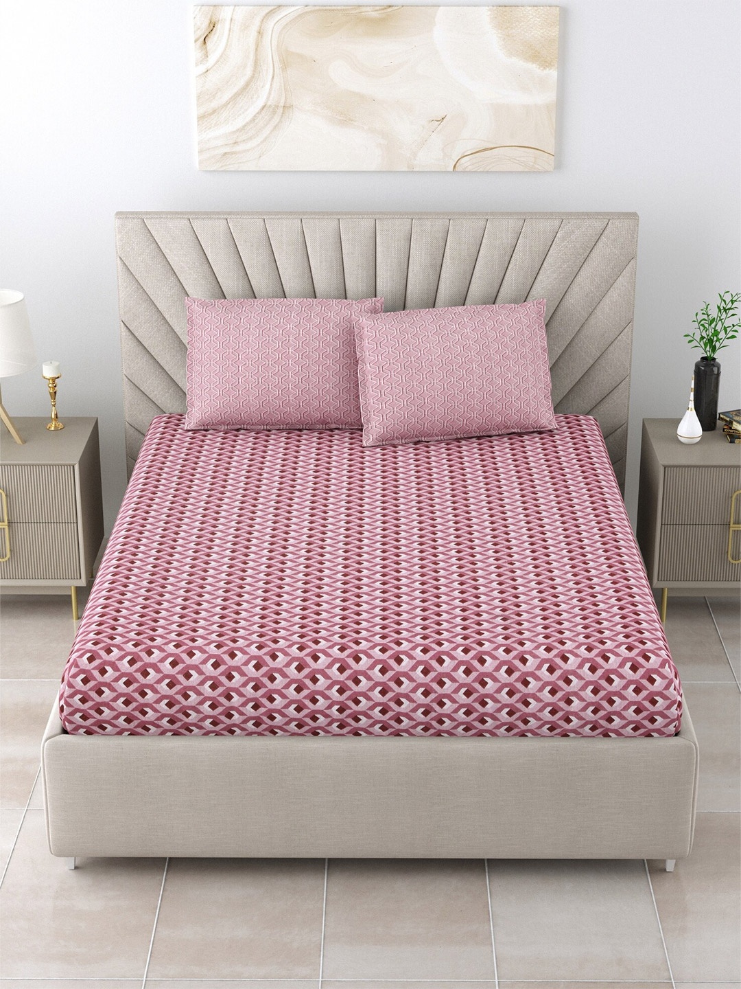 Salona Bichona Magenta Geometric Reversible Cotton 180 TC Queen Bedsheet & Pillow Covers
Salona Bichona Magenta Geometric Reversible Cotton 180 TC Queen Bedsheet & Pillow Covers