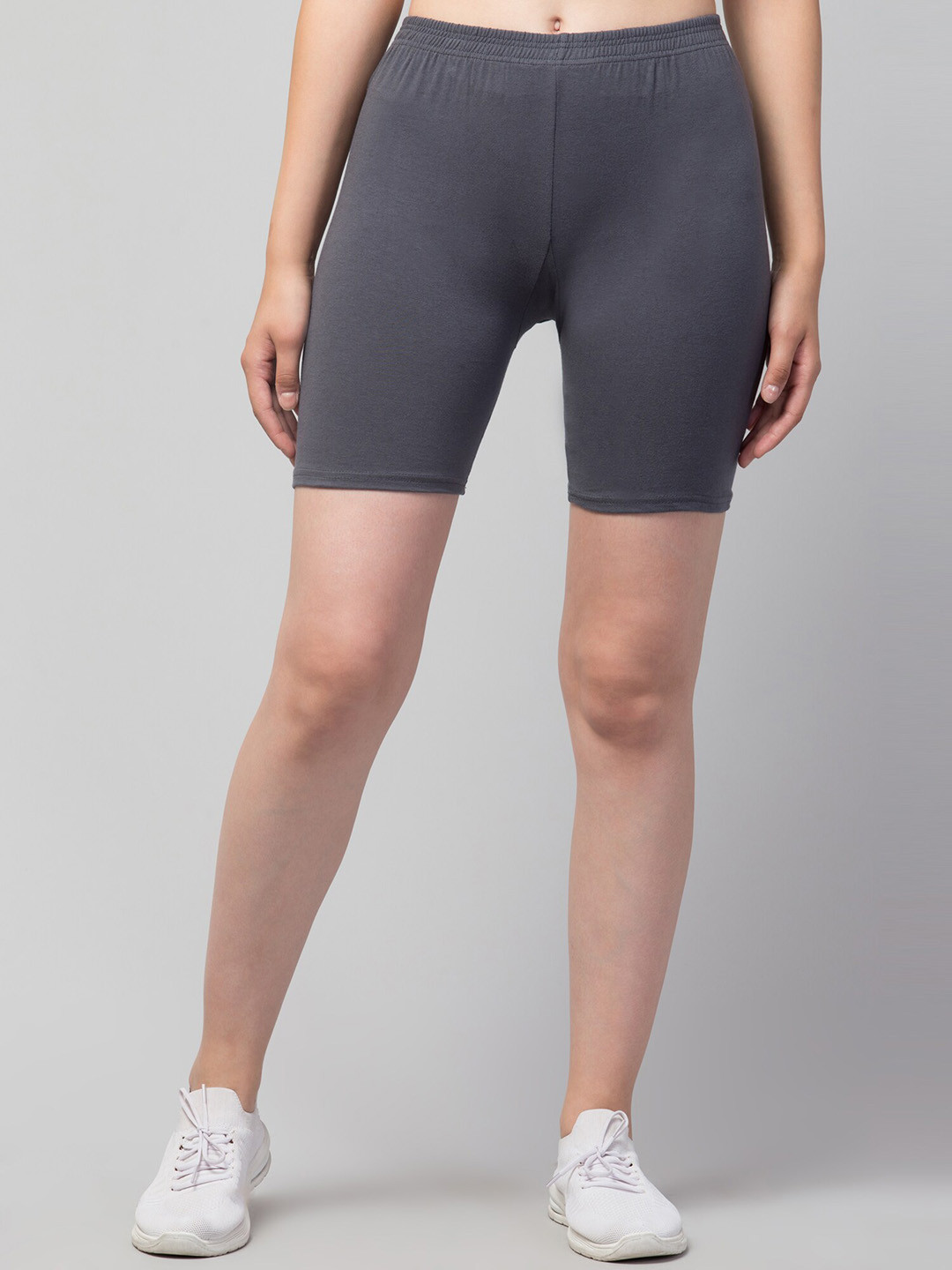 A-Okay Women Mid-Rise Skinny Fit Pure Cotton Cycling Shorts, Grey 
A-Okay Women Mid-Rise Skinny Fit Pure Cotton Cycling Shorts, Grey