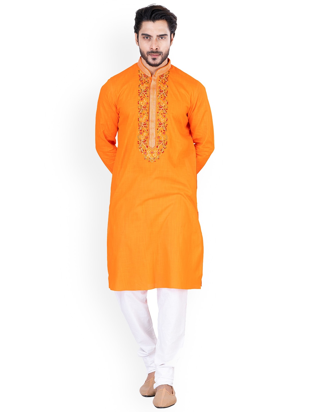 HU - Handcrafted Uniquely Floral Yoke Design Mandarin Collar Cotton Silk Straight Kurta, Orange
HU - Handcrafted Uniquely Floral Yoke Design Mandarin Collar Cotton Silk Straight Kurta, Orange