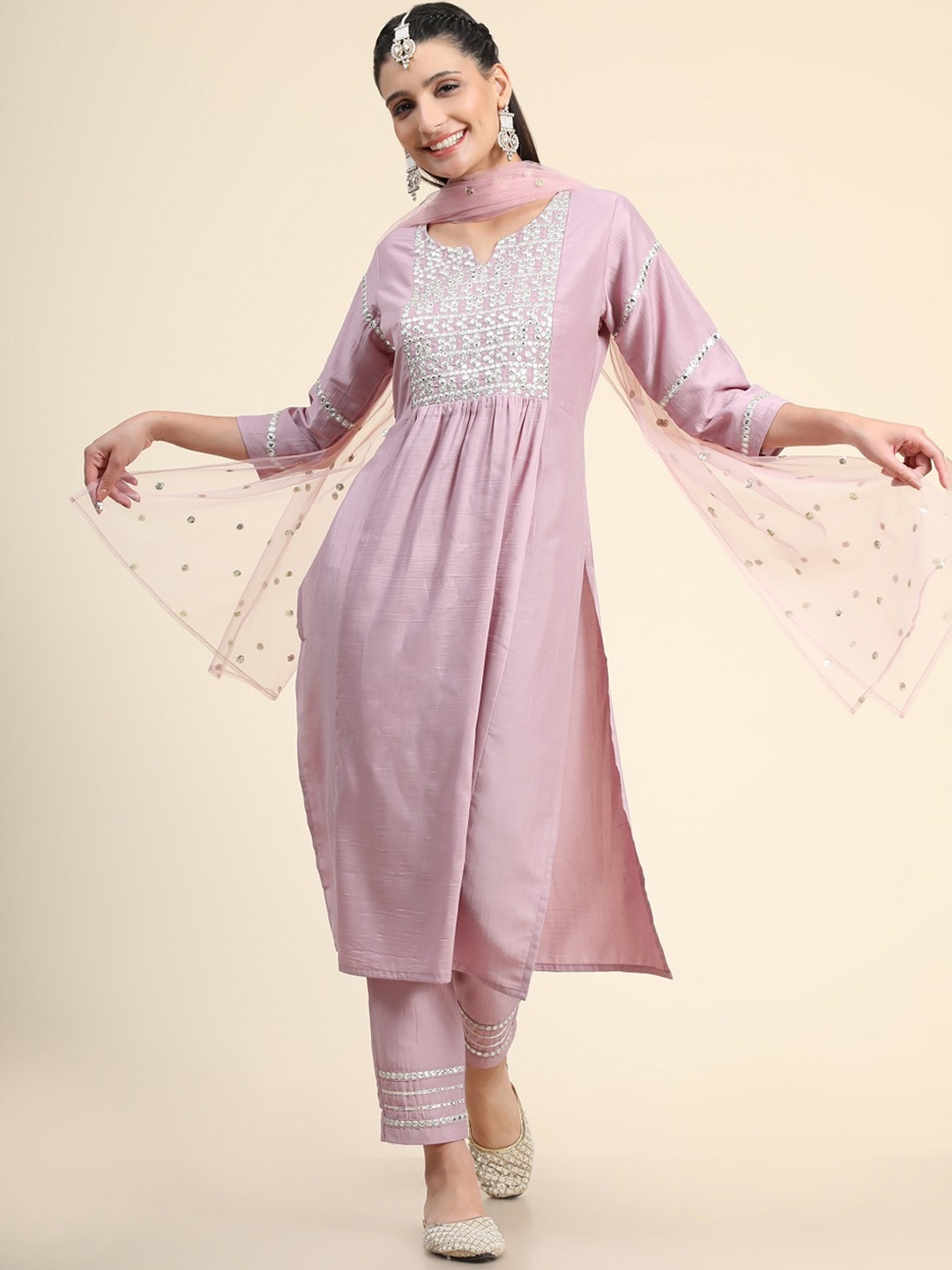 BLACK SCISSOR Floral Embroidered Mirror Work Regular Kurta With Trousers & Dupatta, Pink
BLACK SCISSOR Floral Embroidered Mirror Work Regular Kurta With Trousers & Dupatta, Pink