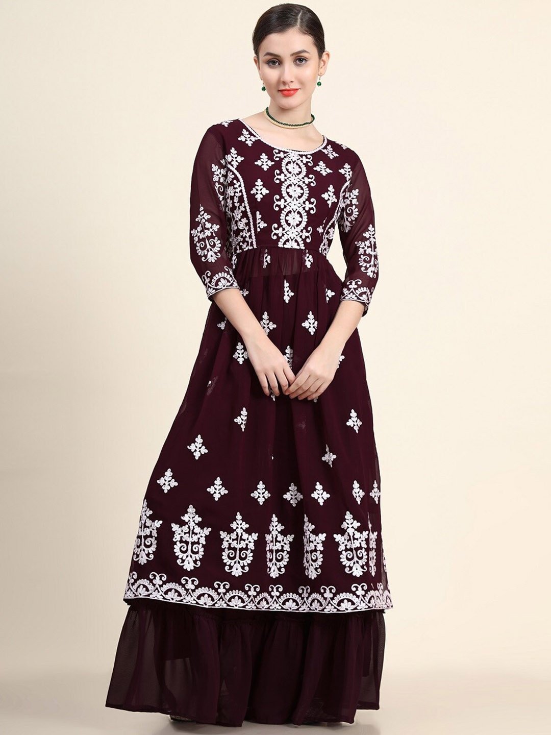 BLACK SCISSOR Ethnic Motifs Embroidered Empire Thread Work Kurta with Trousers & Dupatta, Burgundy
BLACK SCISSOR Ethnic Motifs Embroidered Empire Thread Work Kurta with Trousers & Dupatta, Burgundy