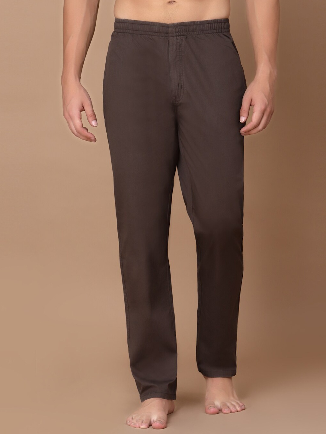 SAPPER Mid-Rise Pure Cotton Lounge Pants, Brown