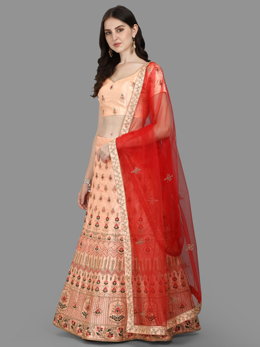 PMD Fashion Ethnic Motifs Embroidered Satin Ready to Wear Lehenga & Blouse With Dupatta, Peach
PMD Fashion Ethnic Motifs Embroidered Satin Ready to Wear Lehenga & Blouse With Dupatta, Peach