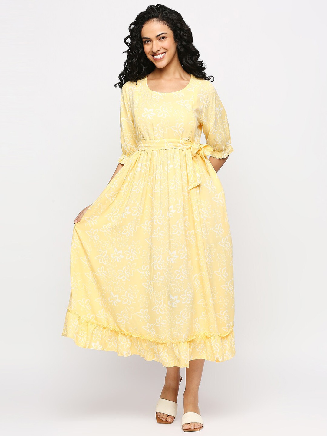 MeeMee Floral Printed Puffed Sleeves Maternity Fit & Flare Midi Dress with Feeding Zip, Yellow
MeeMee Floral Printed Puffed Sleeves Maternity Fit & Flare Midi Dress with Feeding Zip, Yellow