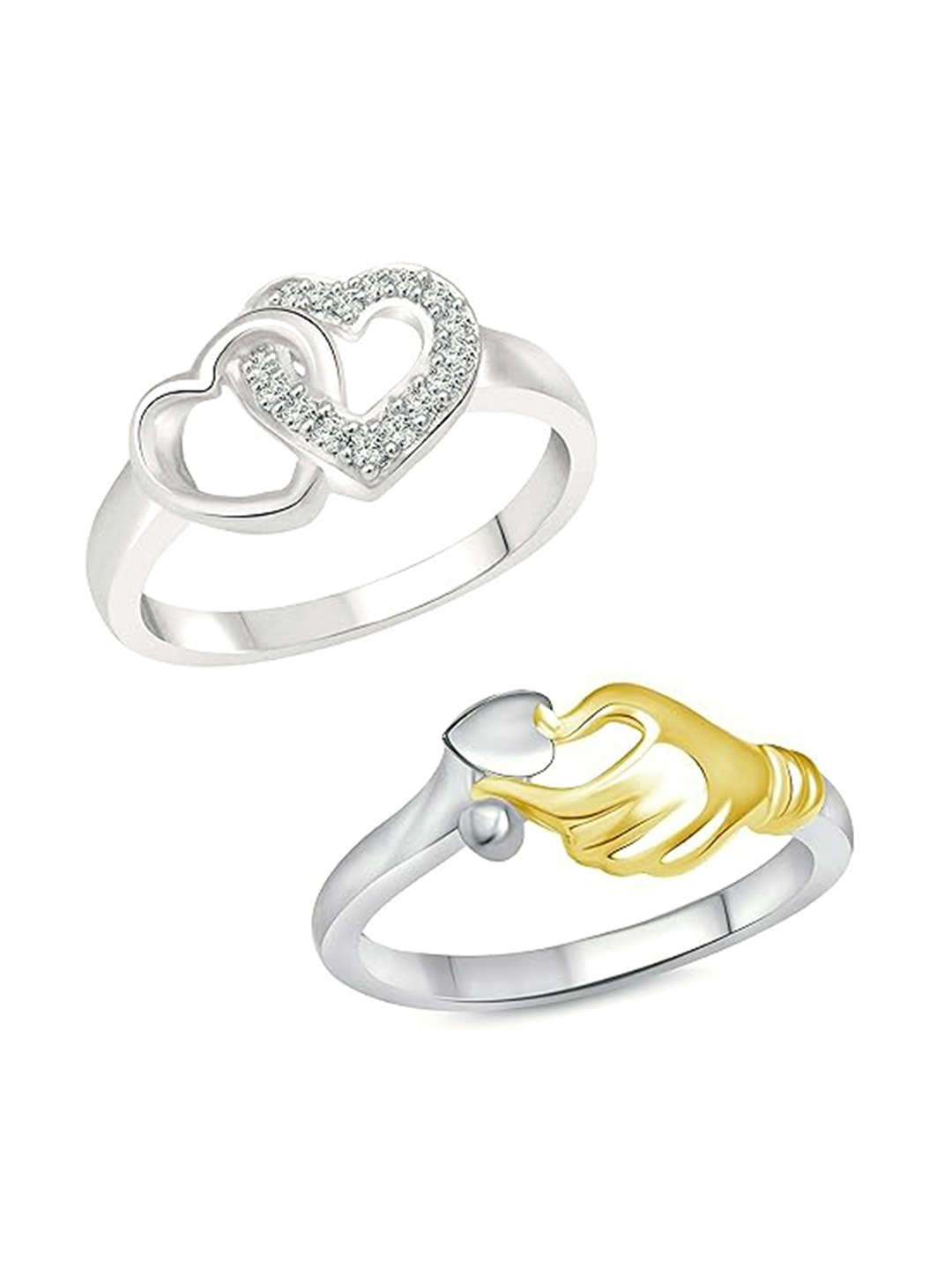 Vighnaharta St Of 2 Rhodium-Plated Cubic Zirconia Stone-Studded Finger Ring, Silver
Vighnaharta St Of 2 Rhodium-Plated Cubic Zirconia Stone-Studded Finger Ring, Silver