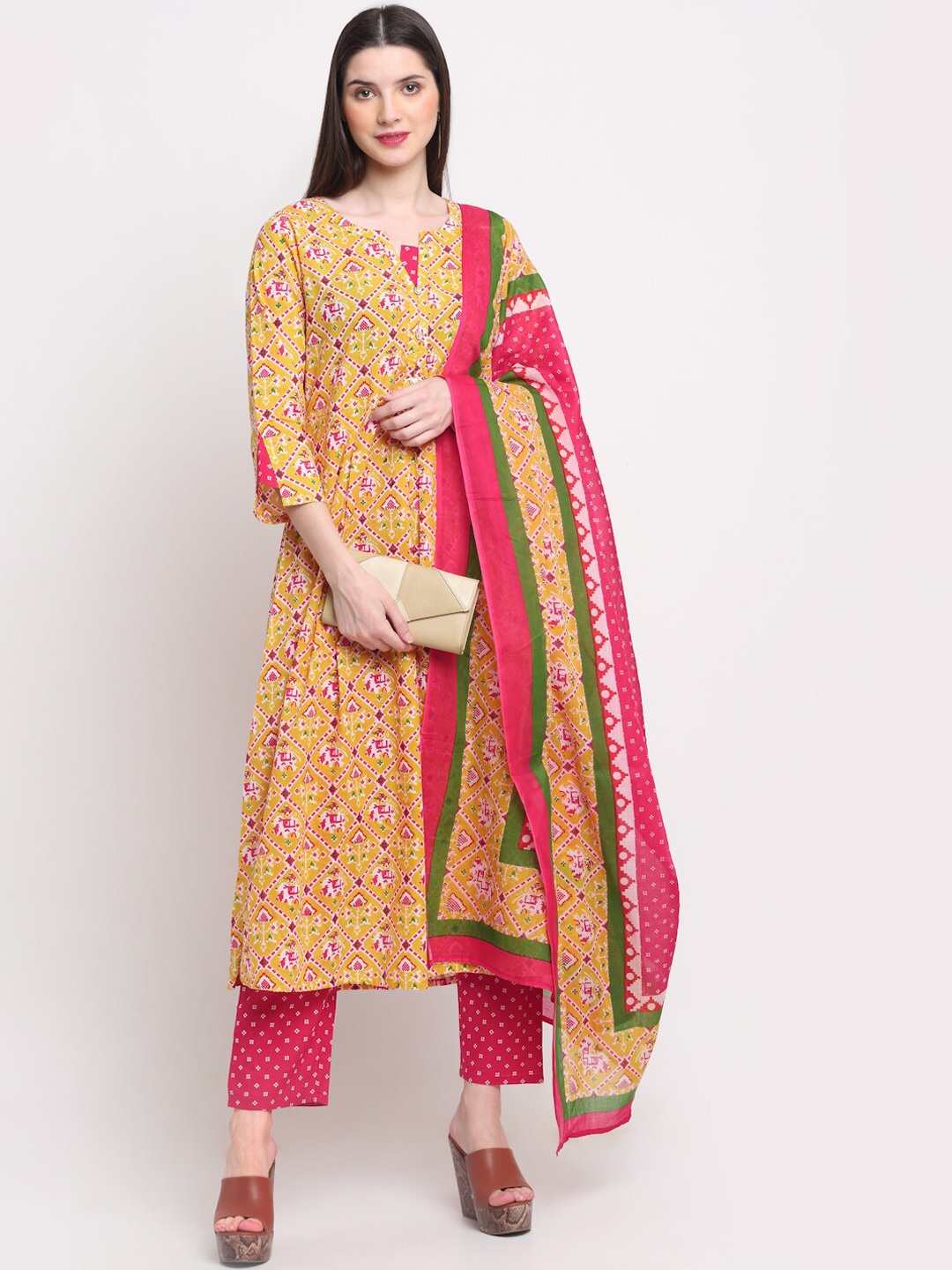 KALINI Ethnic Motifs Printed Round Neck Pure Cotton Kurta With Trousers & Dupatta, Mustard
KALINI Ethnic Motifs Printed Round Neck Pure Cotton Kurta With Trousers & Dupatta, Mustard