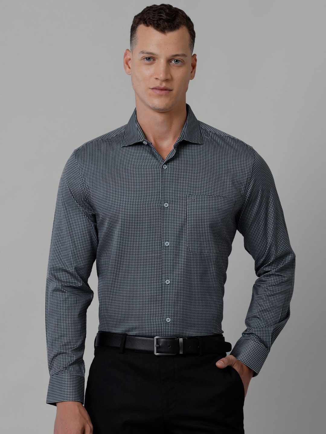 CROYDON UK Indian Slim Fit Micro Ditsy Printed Satin Formal Shirt, Grey