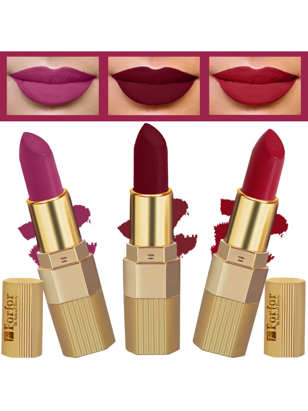 FORFOR Xpression Set Of 3 Stick Matte Lipstick-Maroon Matte 307-Red Velvet 303-Magenta 302, Multi
FORFOR Xpression Set Of 3 Stick Matte Lipstick-Maroon Matte 307-Red Velvet 303-Magenta 302, Multi