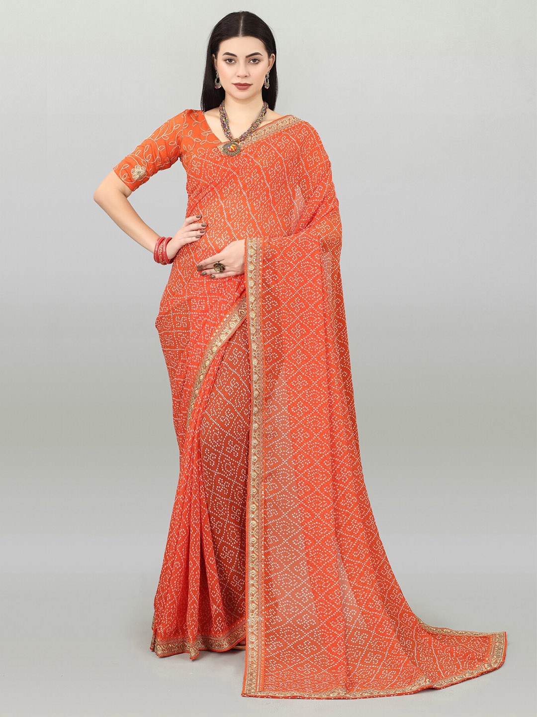 DWIZA ENTERPRISE Bandhani Printed Embroidered Pure Georgette Bandhani Saree, Orange
DWIZA ENTERPRISE Bandhani Printed Embroidered Pure Georgette Bandhani Saree, Orange