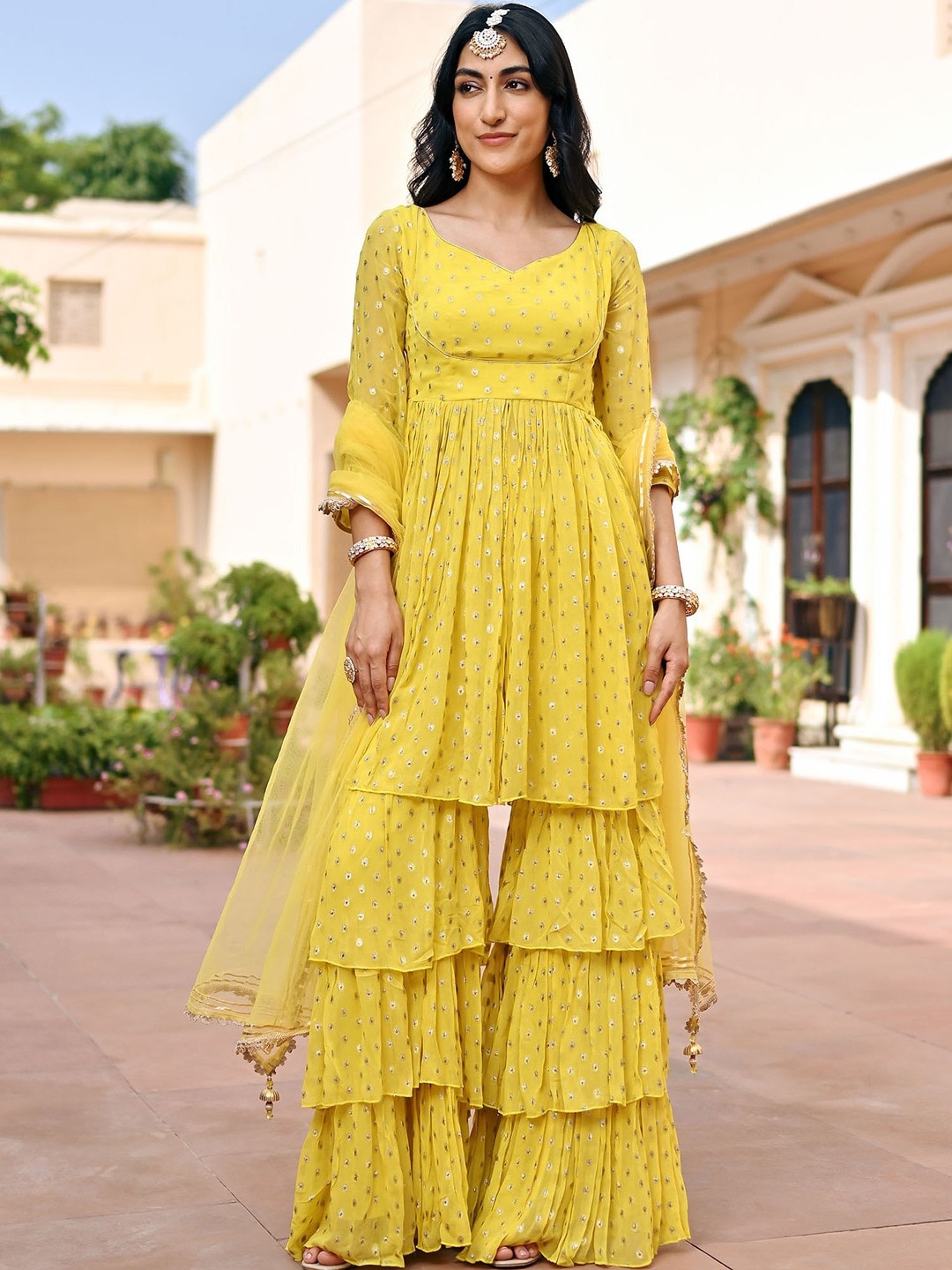 Lavanya The Label Ethnic Motifs Woven Design Anarkali Kurta with Sharara With Dupatta, Yellow
Lavanya The Label Ethnic Motifs Woven Design Anarkali Kurta with Sharara With Dupatta, Yellow