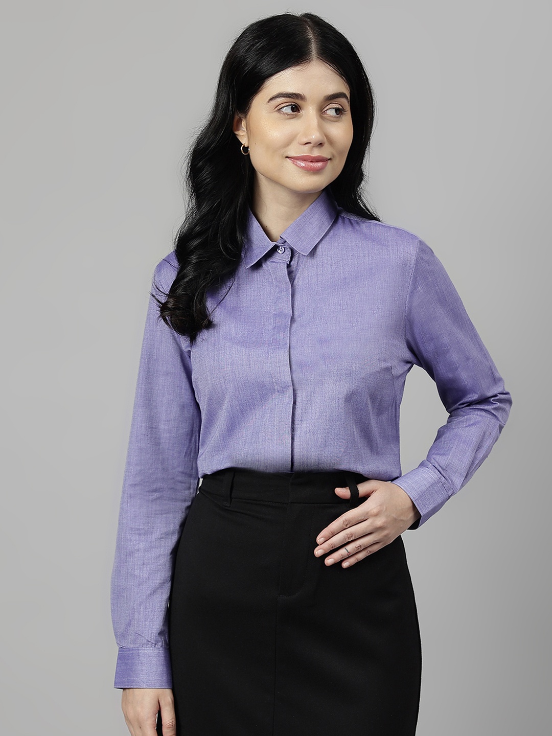 English Navy Standard Spread Collar Concealed Button Placket Cotton Formal Shirt, Purple
English Navy Standard Spread Collar Concealed Button Placket Cotton Formal Shirt, Purple