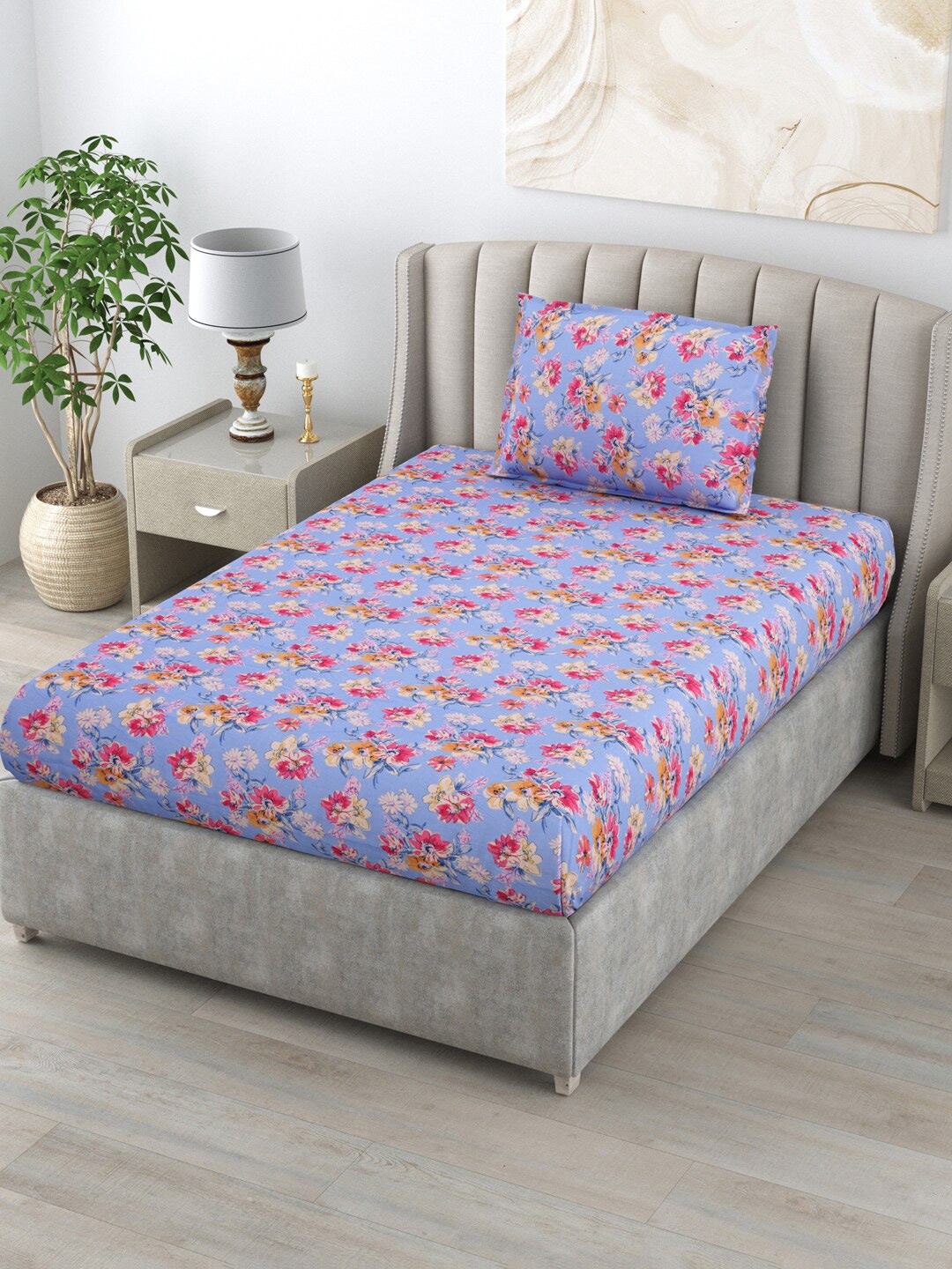 BOMBAY DYEING Allure Blue & Pink Floral Cotton 120 TC Single Bedsheet with 1 Pillow Covers
BOMBAY DYEING Allure Blue & Pink Floral Cotton 120 TC Single Bedsheet with 1 Pillow Covers
