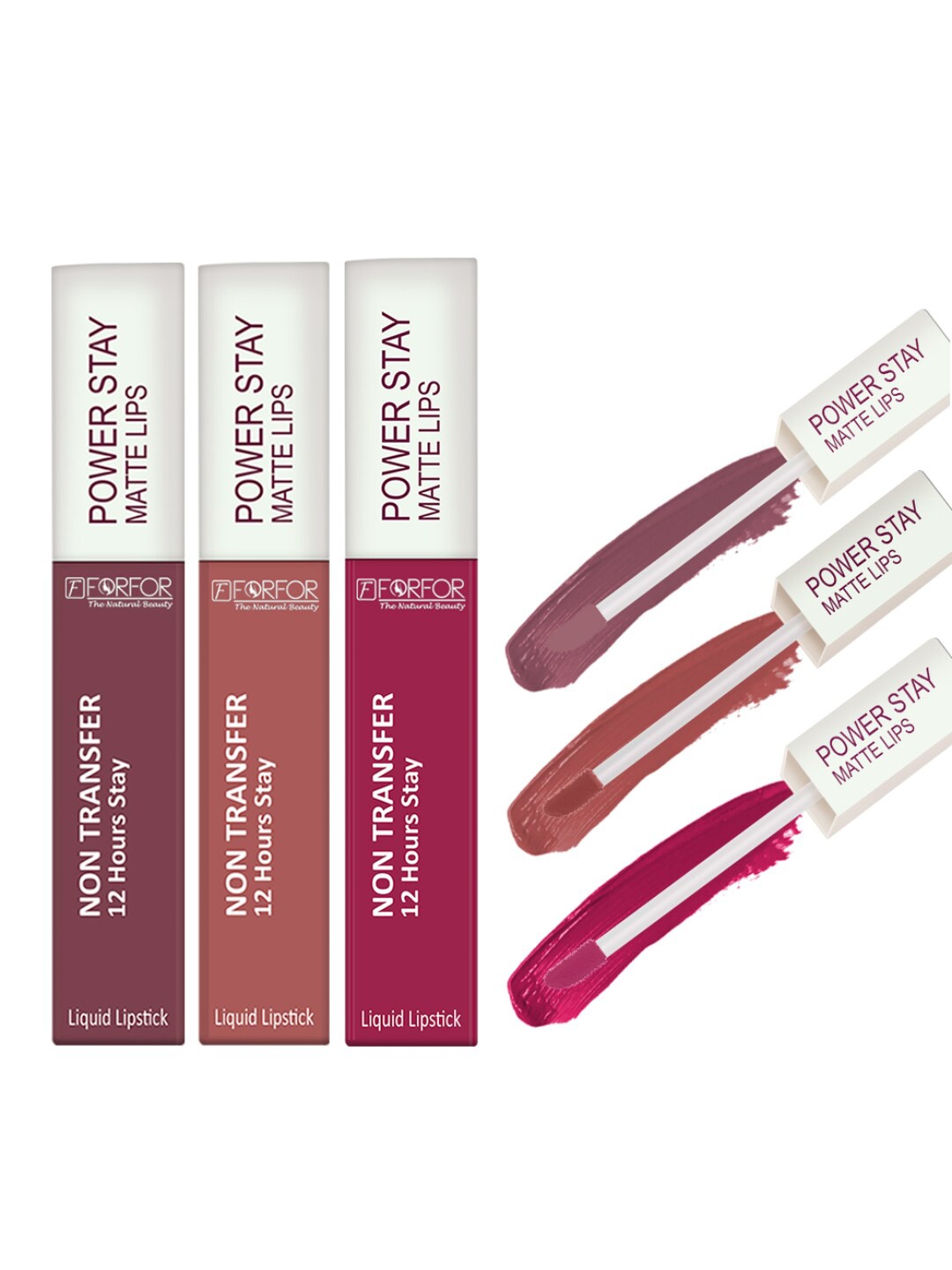 FORFOR Set of 3 Power Stay Non-Transfer & Waterproof Liquid Matte Lipstick - 5 ml each, Mauve
FORFOR Set of 3 Power Stay Non-Transfer & Waterproof Liquid Matte Lipstick - 5 ml each, Mauve