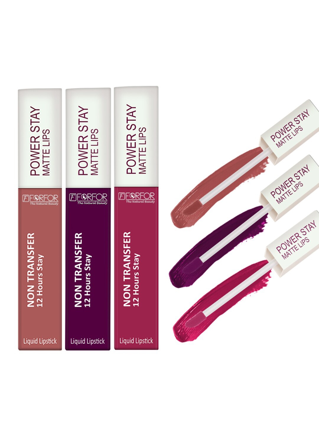 FORFOR Set of 3 Power Stay Non-Transfer & Waterproof Liquid Matte Lipstick - 5 ml each, Pink
FORFOR Set of 3 Power Stay Non-Transfer & Waterproof Liquid Matte Lipstick - 5 ml each, Pink