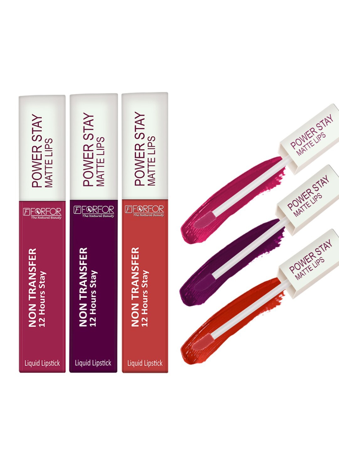 FORFOR Set of 3 Power Stay Non-Transfer & Waterproof Liquid Matte Lipstick - 5 ml each, Purple
FORFOR Set of 3 Power Stay Non-Transfer & Waterproof Liquid Matte Lipstick - 5 ml each, Purple