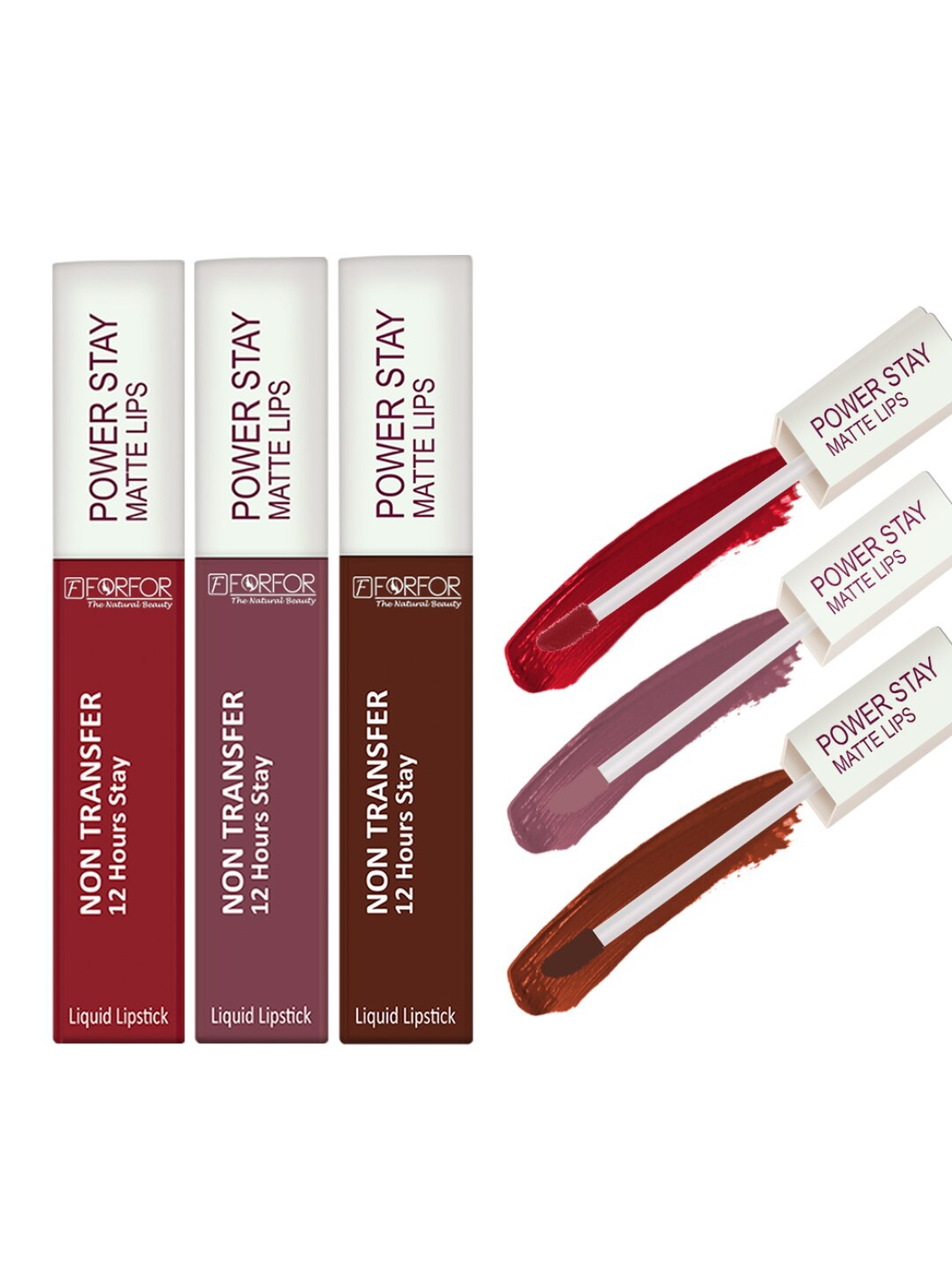 FORFOR Set of 3 Power Stay Non-Transfer & Waterproof Liquid Matte Lipstick - 5 ml each, Brown
FORFOR Set of 3 Power Stay Non-Transfer & Waterproof Liquid Matte Lipstick - 5 ml each, Brown