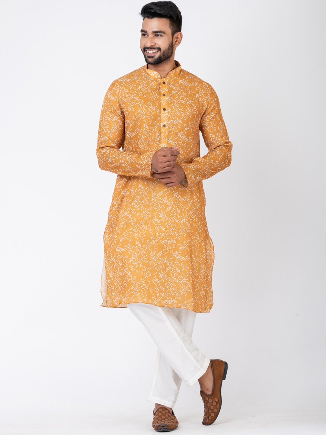 HU - Handcrafted Uniquely Abstract Printed Regular Chanderi Cotton Kurta with Pyjama, Yellow
HU - Handcrafted Uniquely Abstract Printed Regular Chanderi Cotton Kurta with Pyjama, Yellow
