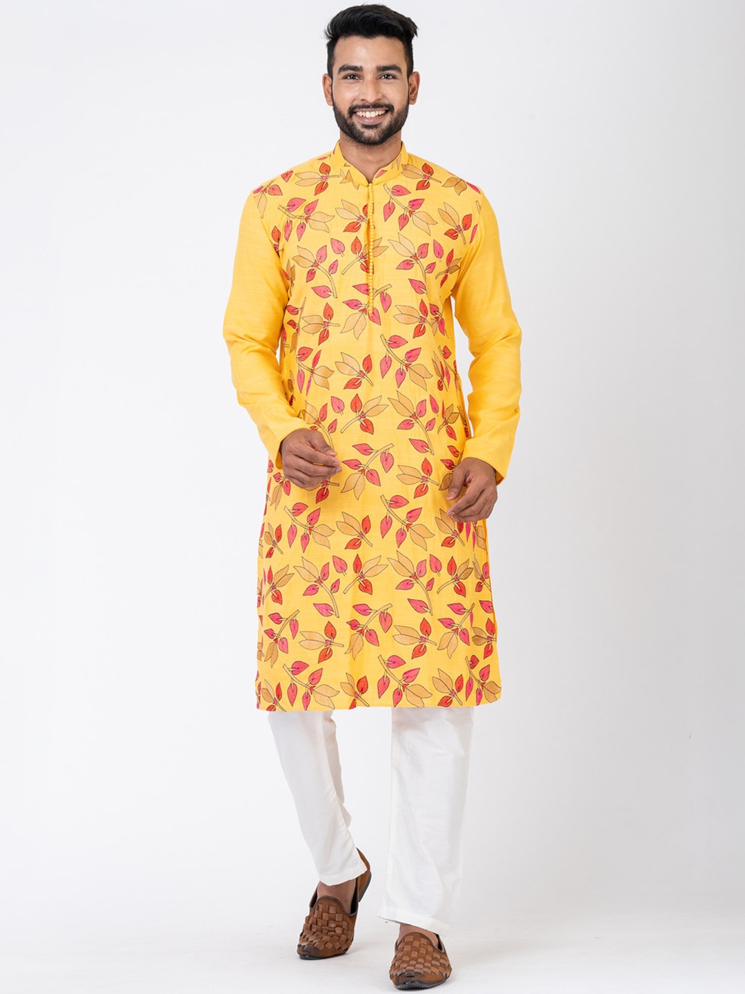 HU - Handcrafted Uniquely Floral Embroidered Mandarin Collar Straight Kurta with Pyjamas, Yellow
HU - Handcrafted Uniquely Floral Embroidered Mandarin Collar Straight Kurta with Pyjamas, Yellow