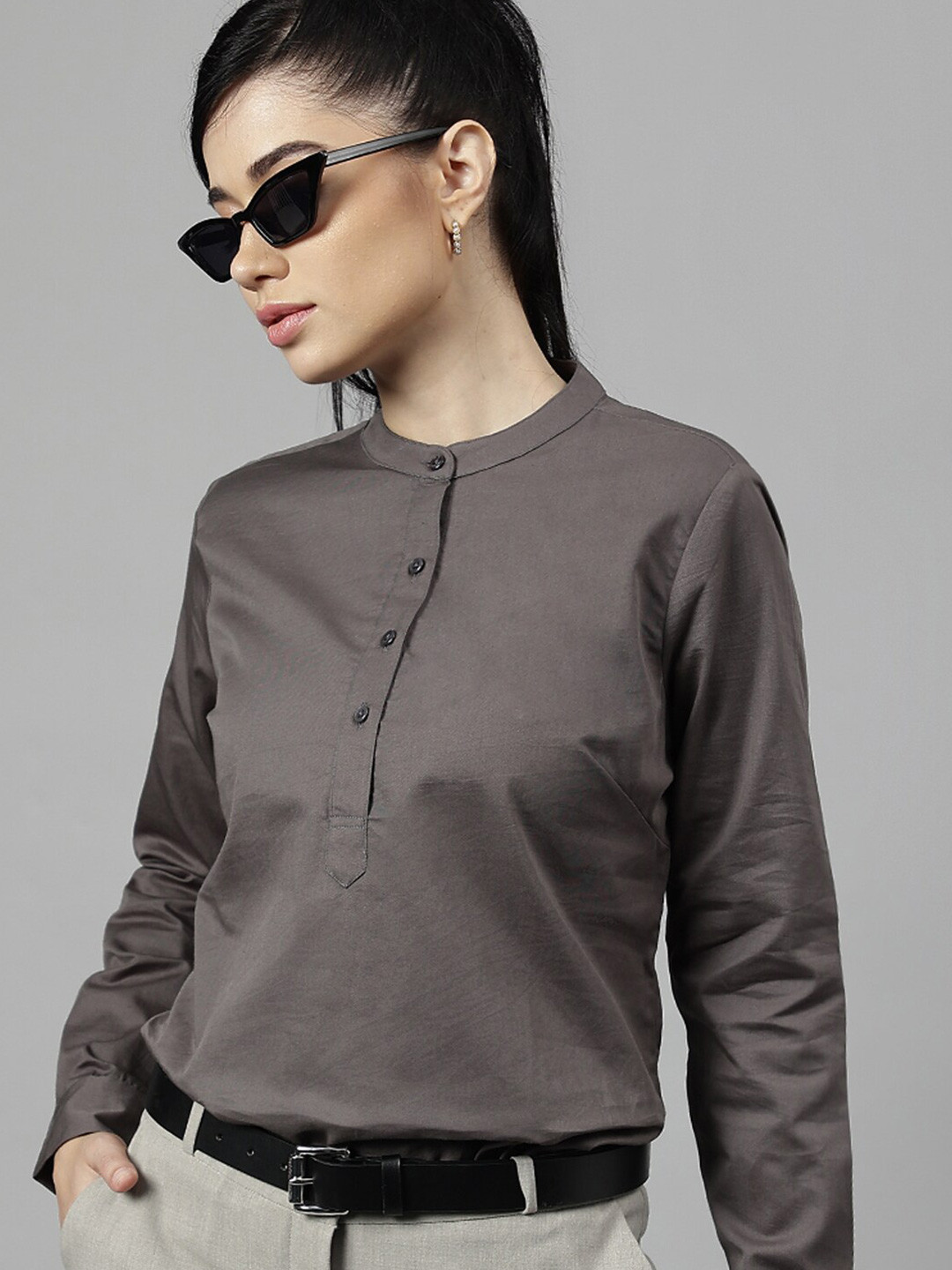 Hancock Mandarin Collar Pure Cotton Shirt Style Formal Top, Grey
Hancock Mandarin Collar Pure Cotton Shirt Style Formal Top, Grey