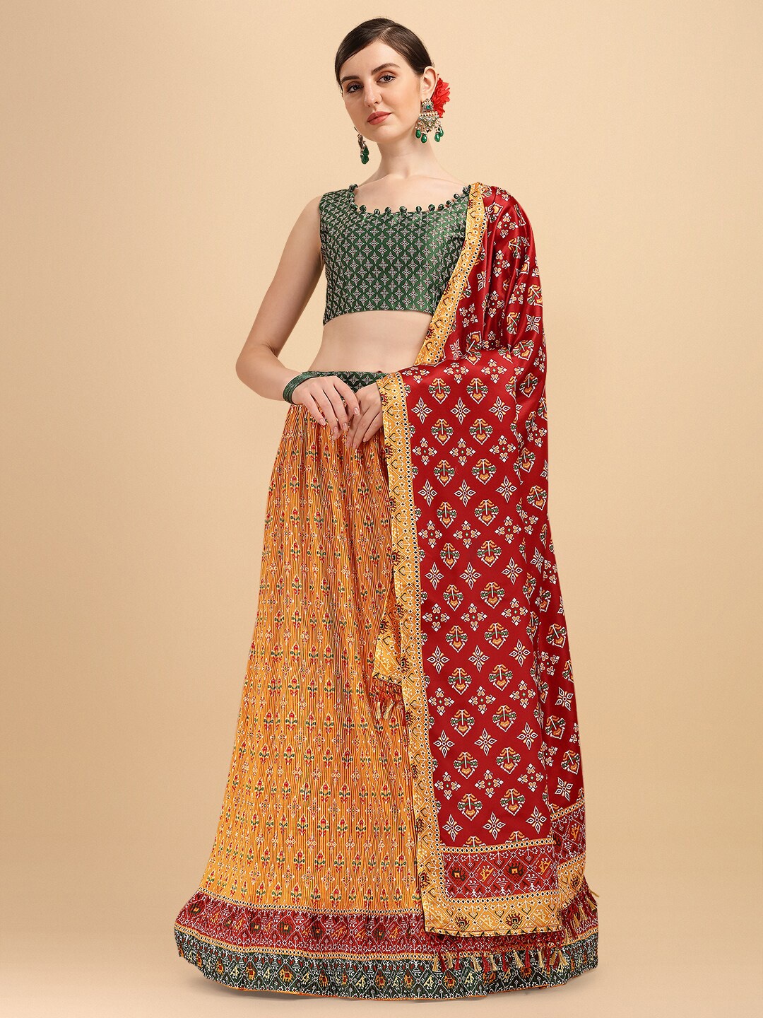 Mitera Ethic Motifs Printed Semi-Stitched Lehenga & Unstitched Blouse With Dupatta, Mustard
Mitera Ethic Motifs Printed Semi-Stitched Lehenga & Unstitched Blouse With Dupatta, Mustard