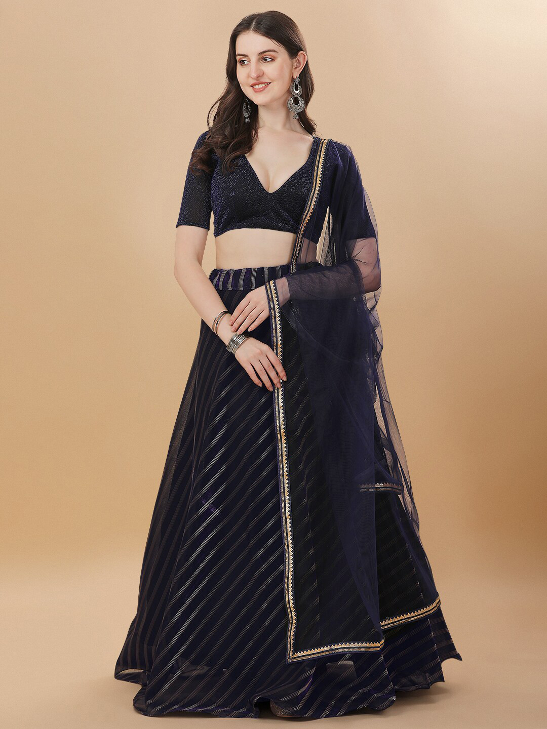 Mitera V-Neck Embellished Semi-Stitched Lehenga & Unstitched Blouse With Dupatta, Navy blue
Mitera V-Neck Embellished Semi-Stitched Lehenga & Unstitched Blouse With Dupatta, Navy blue