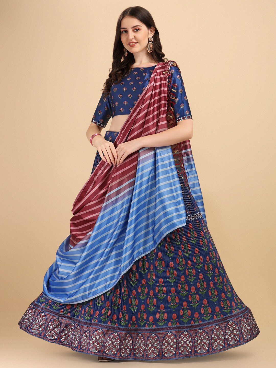 Mitera Floral Printed Satin Semi-Stitched Lehenga & Unstitched Blouse With Dupatta, Navy blue
Mitera Floral Printed Satin Semi-Stitched Lehenga & Unstitched Blouse With Dupatta, Navy blue