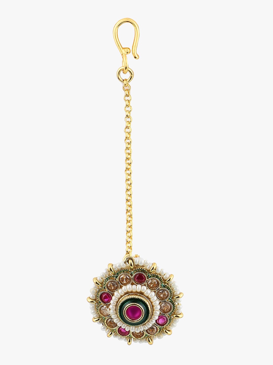 Adwitiya Collection 24KT Gold Plated Kundan Studded Pearl Beaded Rajasthani Maang Tikka
Adwitiya Collection 24KT Gold Plated Kundan Studded Pearl Beaded Rajasthani Maang Tikka