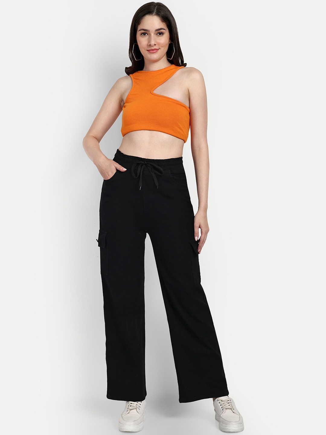 BROADSTAR Women Smart Wide Leg High-Rise Clean Look Stretchable Cargo Jeans, Black
BROADSTAR Women Smart Wide Leg High-Rise Clean Look Stretchable Cargo Jeans, Black