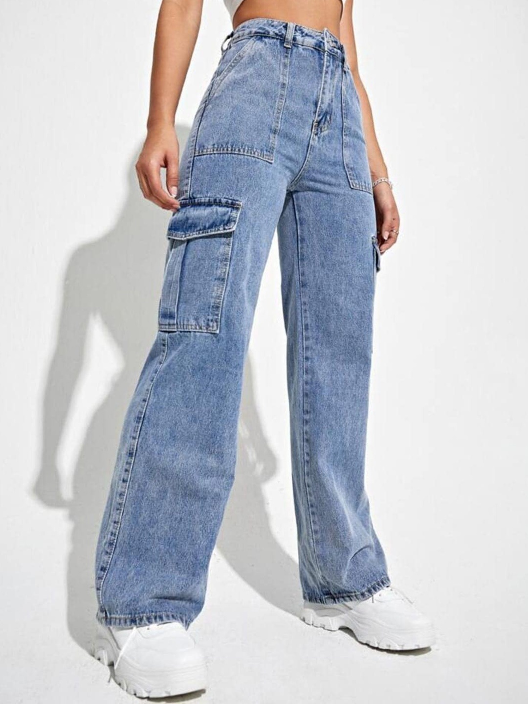 BROADSTAR Women Smart Wide Leg High-Rise Clean Look Heavy Fade Stretchable Cargo Jeans, Blue
BROADSTAR Women Smart Wide Leg High-Rise Clean Look Heavy Fade Stretchable Cargo Jeans, Blue