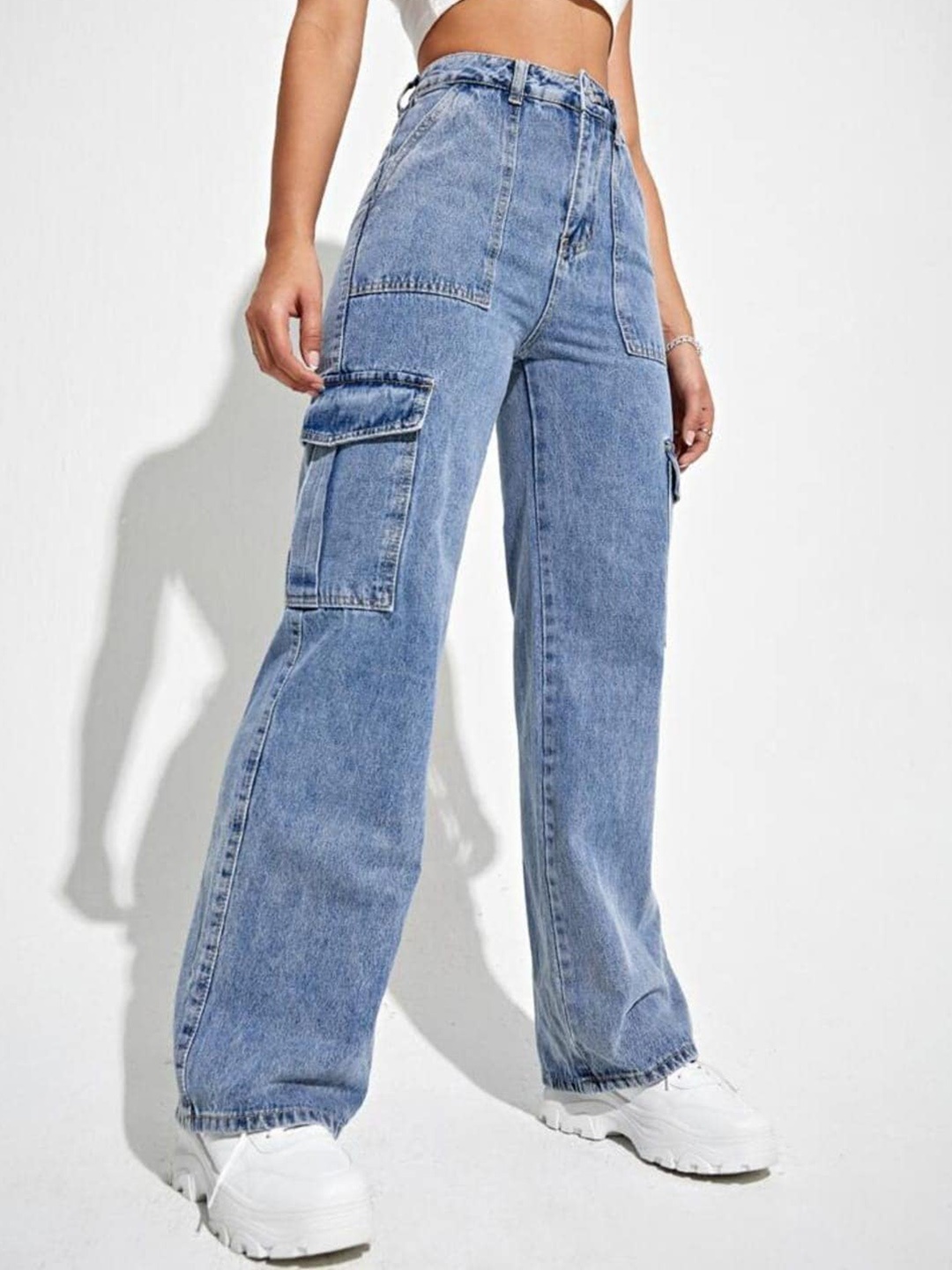 BROADSTAR Women Smart Wide Leg High-Rise Clean Look Heavy Fade Stretchable Cargo Jeans, Blue
BROADSTAR Women Smart Wide Leg High-Rise Clean Look Heavy Fade Stretchable Cargo Jeans, Blue