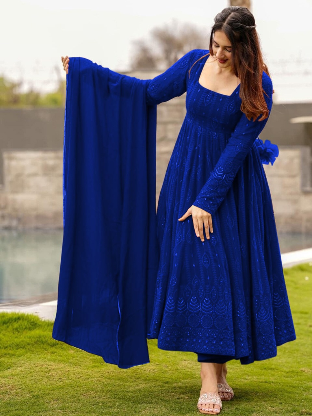 Kedar Fab Ethnic Motifs Embroidered Thread Work Detailed Silk Anarkali Kurta With Dupatta, Blue
Kedar Fab Ethnic Motifs Embroidered Thread Work Detailed Silk Anarkali Kurta With Dupatta, Blue