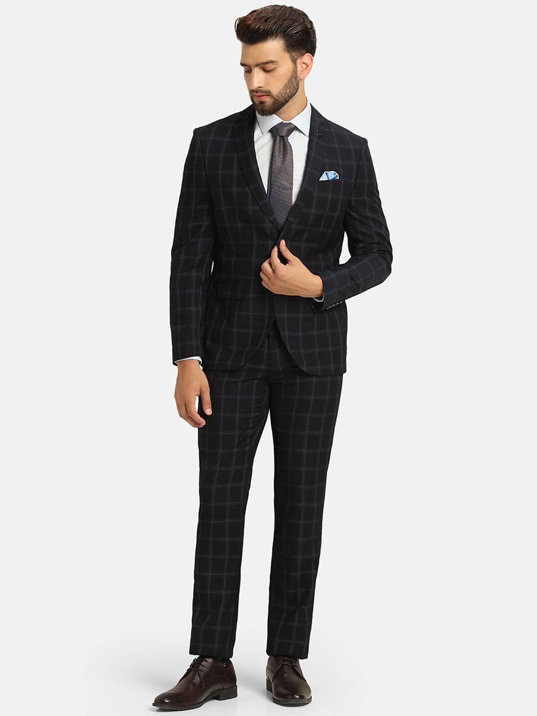 Blackberrys Slim Fit Checked Notched Lapel Collar Single-Breasted Two-Piece Formal Suit, Navy blue
Blackberrys Slim Fit Checked Notched Lapel Collar Single-Breasted Two-Piece Formal Suit, Navy blue