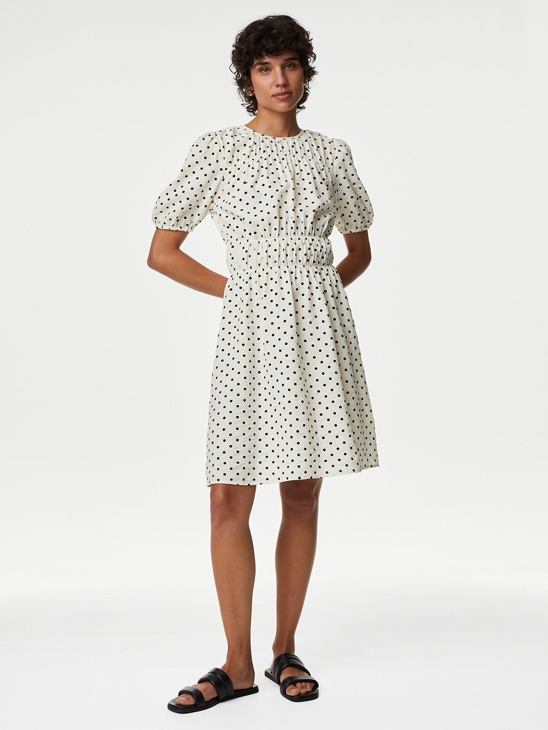 Marks & Spencer Polka Dots Printed Puff Sleeves Boat Neck Smocked A-Line Dress, White
Marks & Spencer Polka Dots Printed Puff Sleeves Boat Neck Smocked A-Line Dress, White