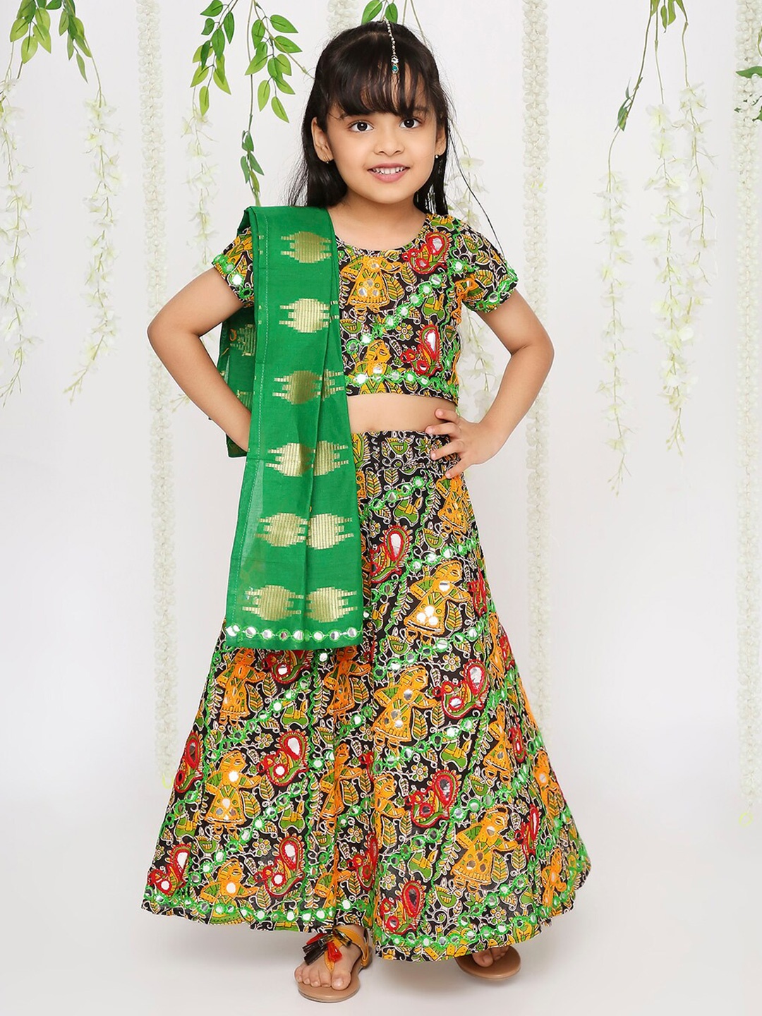KID1 Girls Mirror Work Embroidered Cotton Navratri Lehenga & Blouse With Dupatta, Black
KID1 Girls Mirror Work Embroidered Cotton Navratri Lehenga & Blouse With Dupatta, Black