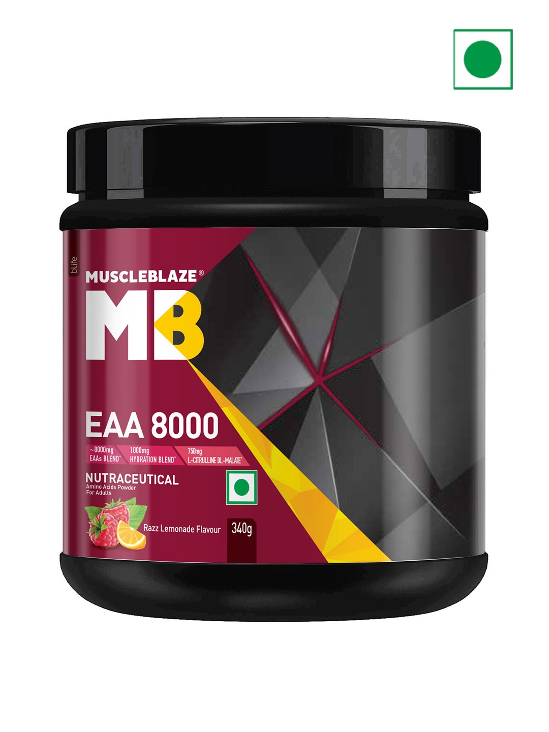 MuscleBlaze Razz Lemonade Flavour EAA 8000 Nutraceutical Amino Acids Powder - 340 g, Maroon
MuscleBlaze Razz Lemonade Flavour EAA 8000 Nutraceutical Amino Acids Powder - 340 g, Maroon