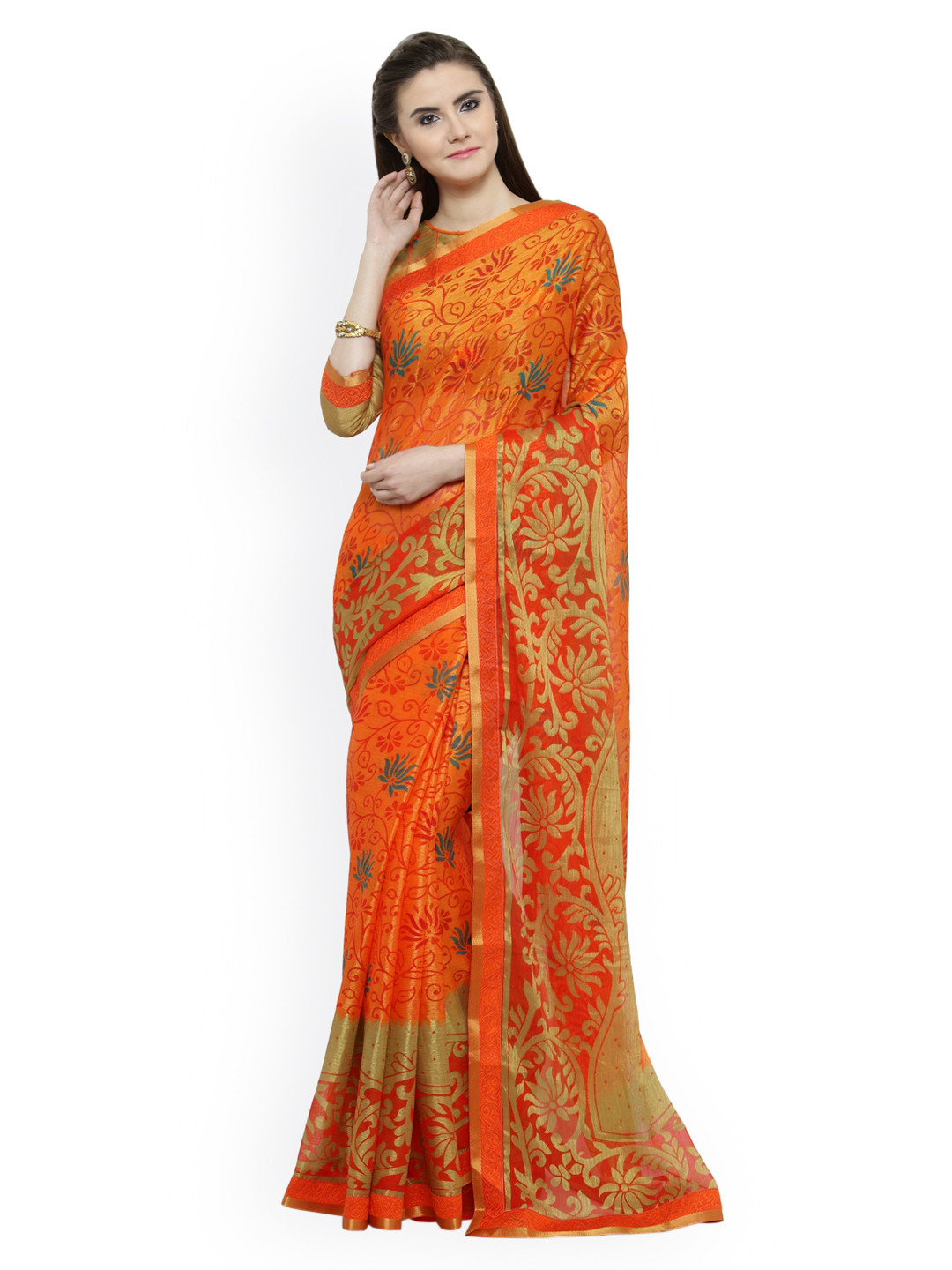 Shaily Orange Woven Design Silk Blend Saree
Shaily Orange Woven Design Silk Blend Saree
