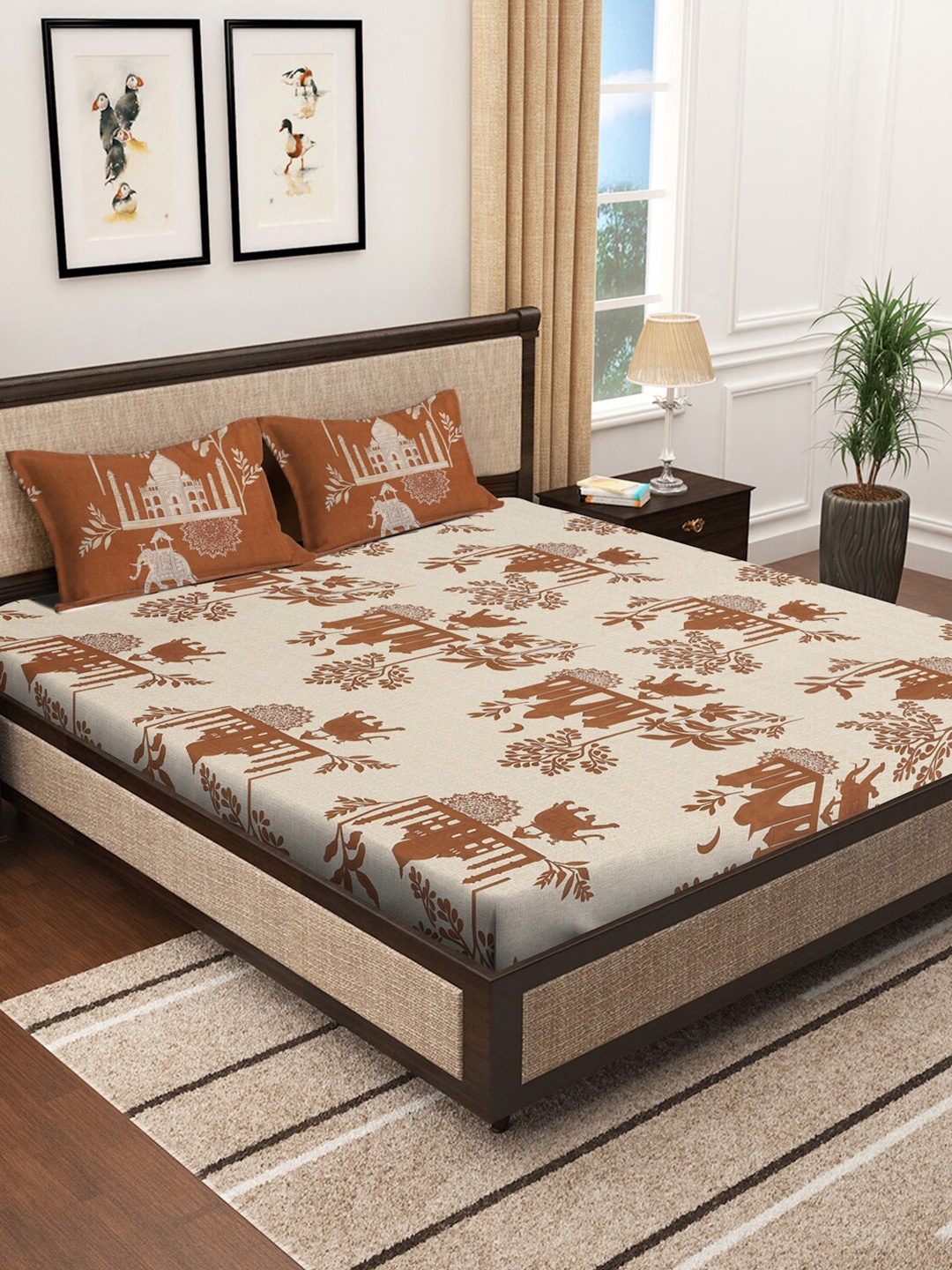KLOTTHE Cream-colored & Brown 300 TC Fitted Super King Bedsheet With 2 Pillow Covers
KLOTTHE Cream-colored & Brown 300 TC Fitted Super King Bedsheet With 2 Pillow Covers