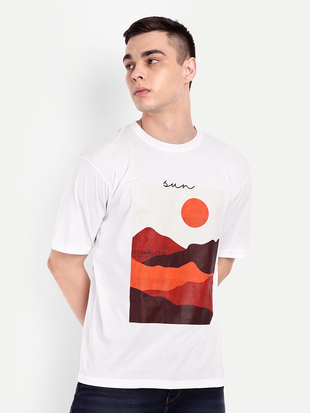 BLURR Sun Graphic Printed Drop-Shoulder Sleeves Pure Cotton Oversized T-shirt, White
BLURR Sun Graphic Printed Drop-Shoulder Sleeves Pure Cotton Oversized T-shirt, White