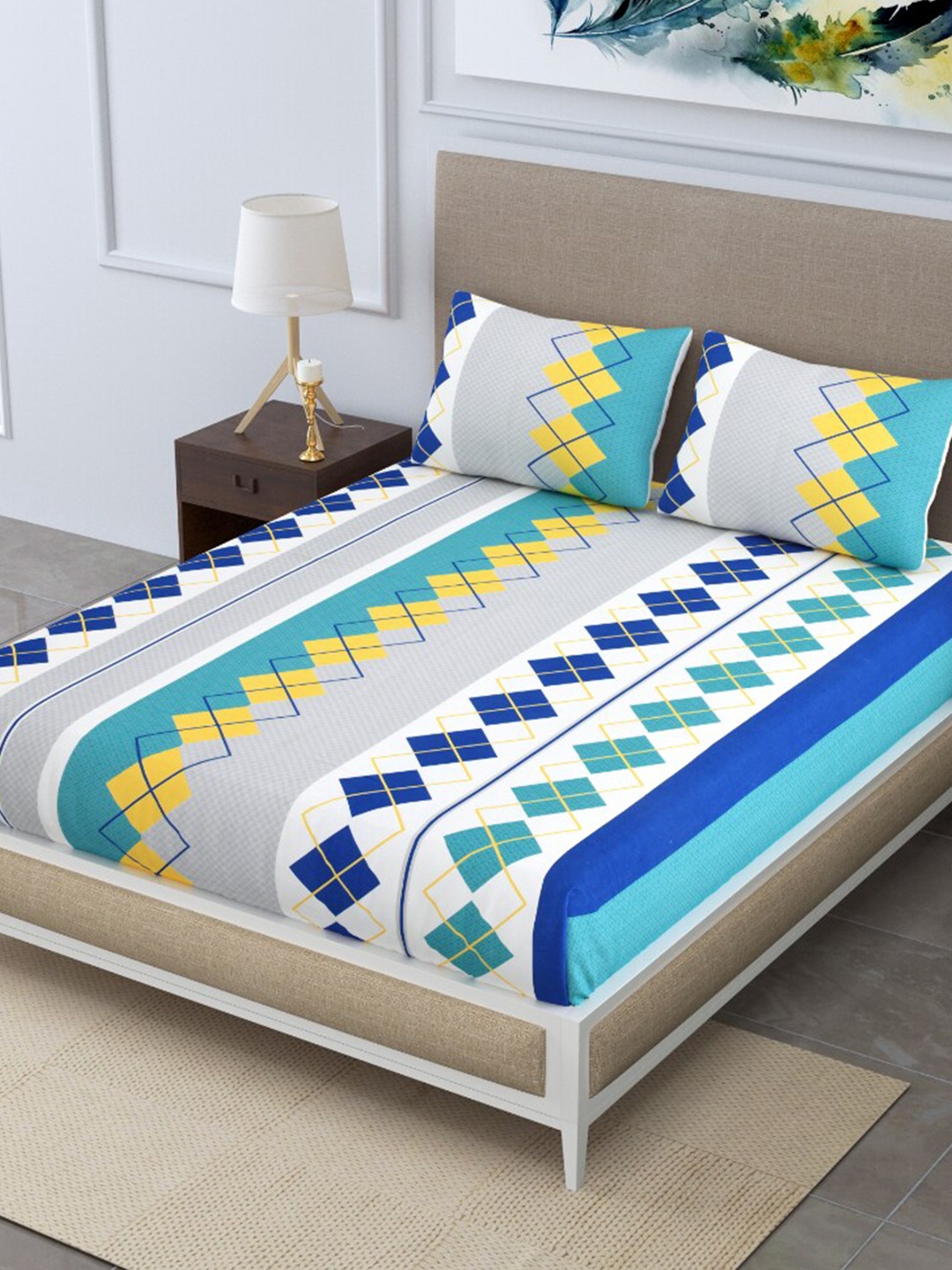 EasyGoods Merino46 White & Green Geometric 250 TC King Bedsheet with 2 Pillow Covers
EasyGoods Merino46 White & Green Geometric 250 TC King Bedsheet with 2 Pillow Covers