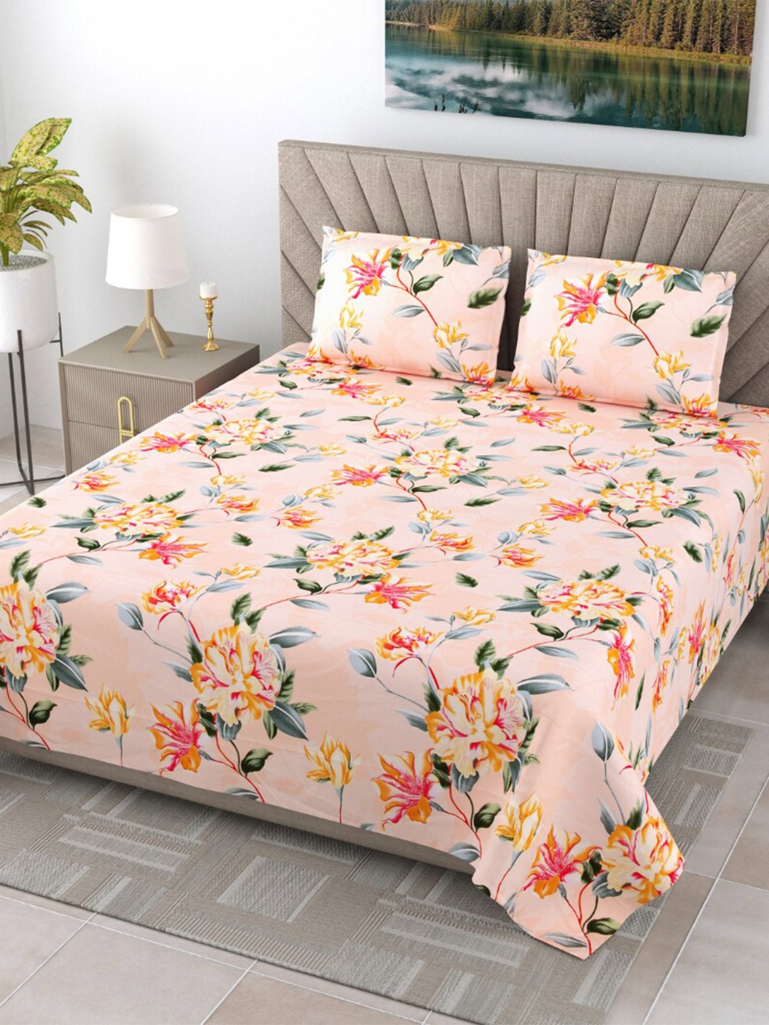 EasyGoods Kasa04 Peach-Coloured & Pink Printed 250 TC King Bedsheet with 2 Pillow Covers
EasyGoods Kasa04 Peach-Coloured & Pink Printed 250 TC King Bedsheet with 2 Pillow Covers