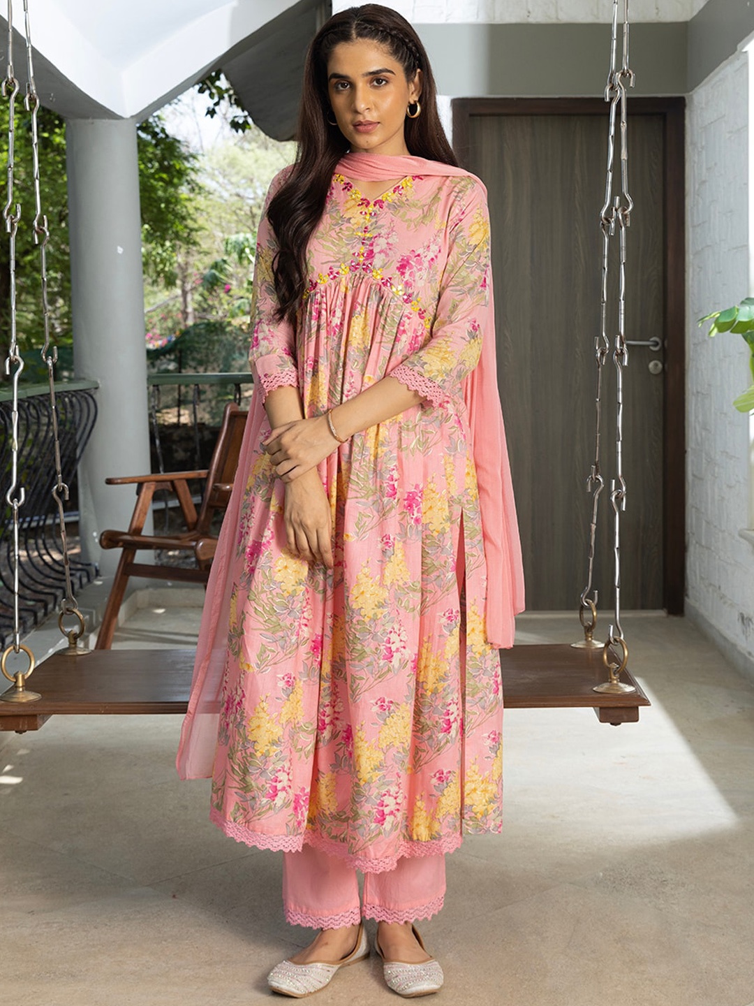 Sangria Floral Printed Thread Work Pure Cotton A-Line Kurta With Trouser & Dupatta, Pink
Sangria Floral Printed Thread Work Pure Cotton A-Line Kurta With Trouser & Dupatta, Pink