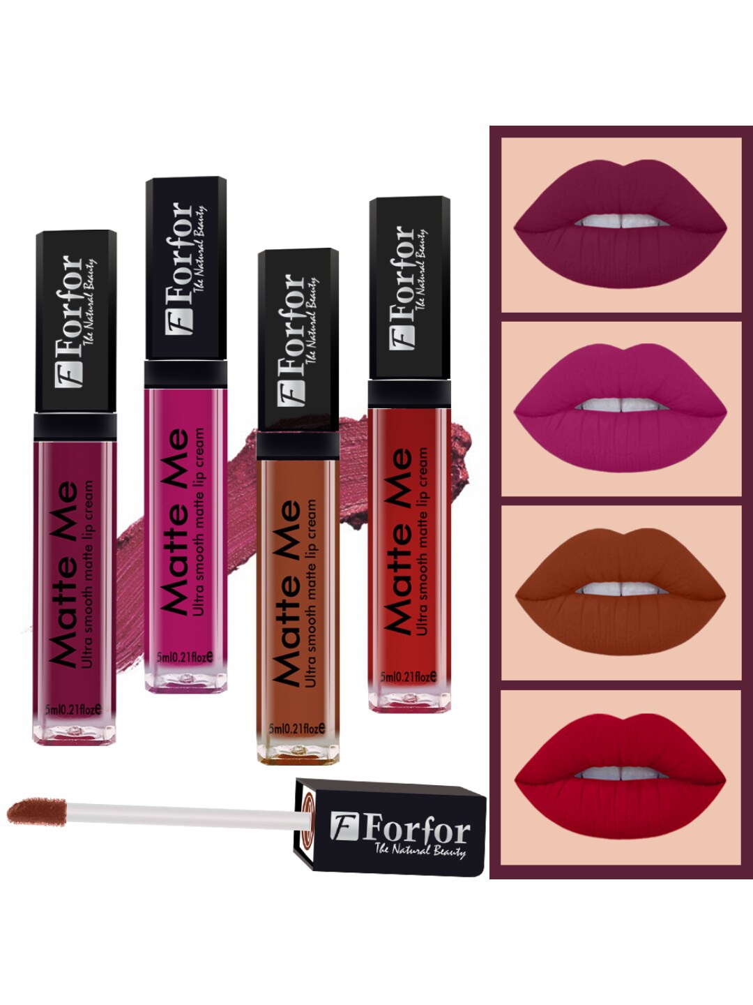 FORFOR Set of 4 Matte Me Ultra Smooth Transferproof Liquid Lip Cream - 5 ml each, Multi
FORFOR Set of 4 Matte Me Ultra Smooth Transferproof Liquid Lip Cream - 5 ml each, Multi